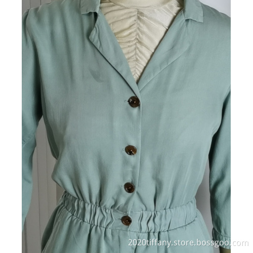 Wholesale Women's Green Button Waist V-Neck Jumpsuits